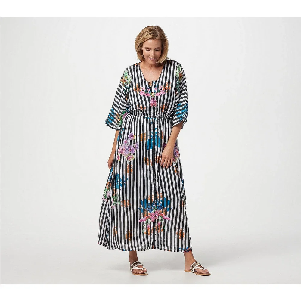 Tolani Collection Women's‎ Printed Lined Woven Maxi Dress Striped Floral XS Pet